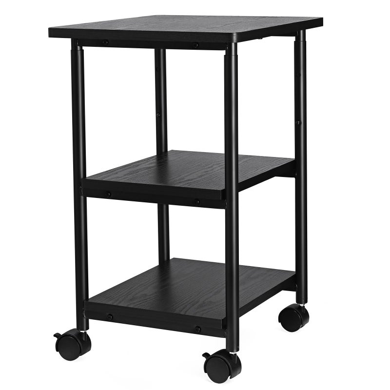 VASAGLE Heavy-Duty Printer Stand with Locking Wheels, 3-Tier Industrial Mobile Cart with Storage Shelf, Printer Table for Home, Office, 26.2-30.1" Adjustable Height, Ebony Black UOPS03B - Image 1